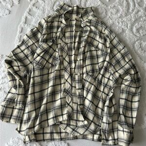 Cream Plaid Button-Up Shirt